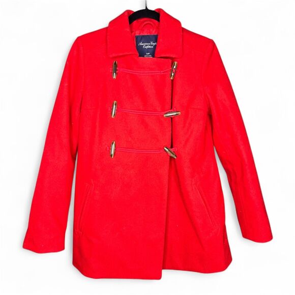 American Eagle Outfitters Wool Double Breasted Red Pea Coat with Toggle Buttons - Picture 1 of 8